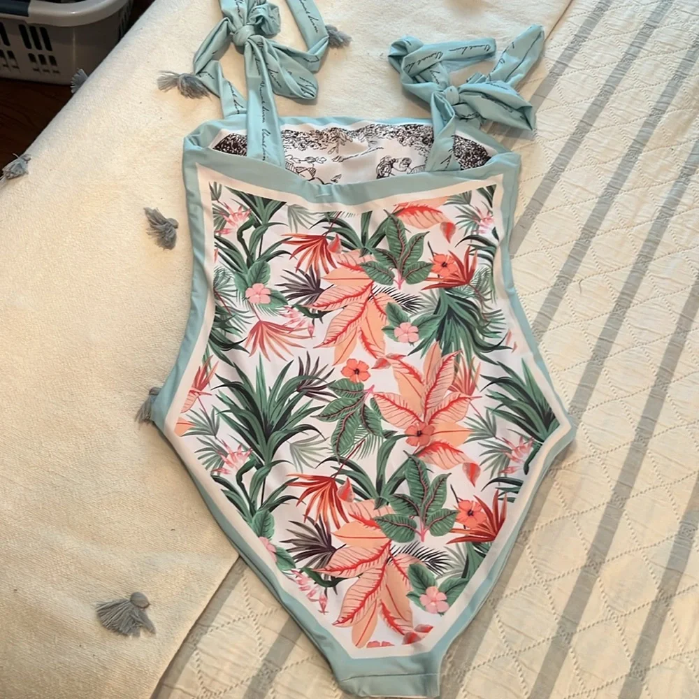 Reversible One-Piece Swimsuit with Blue Trim - Picture 3 of 8